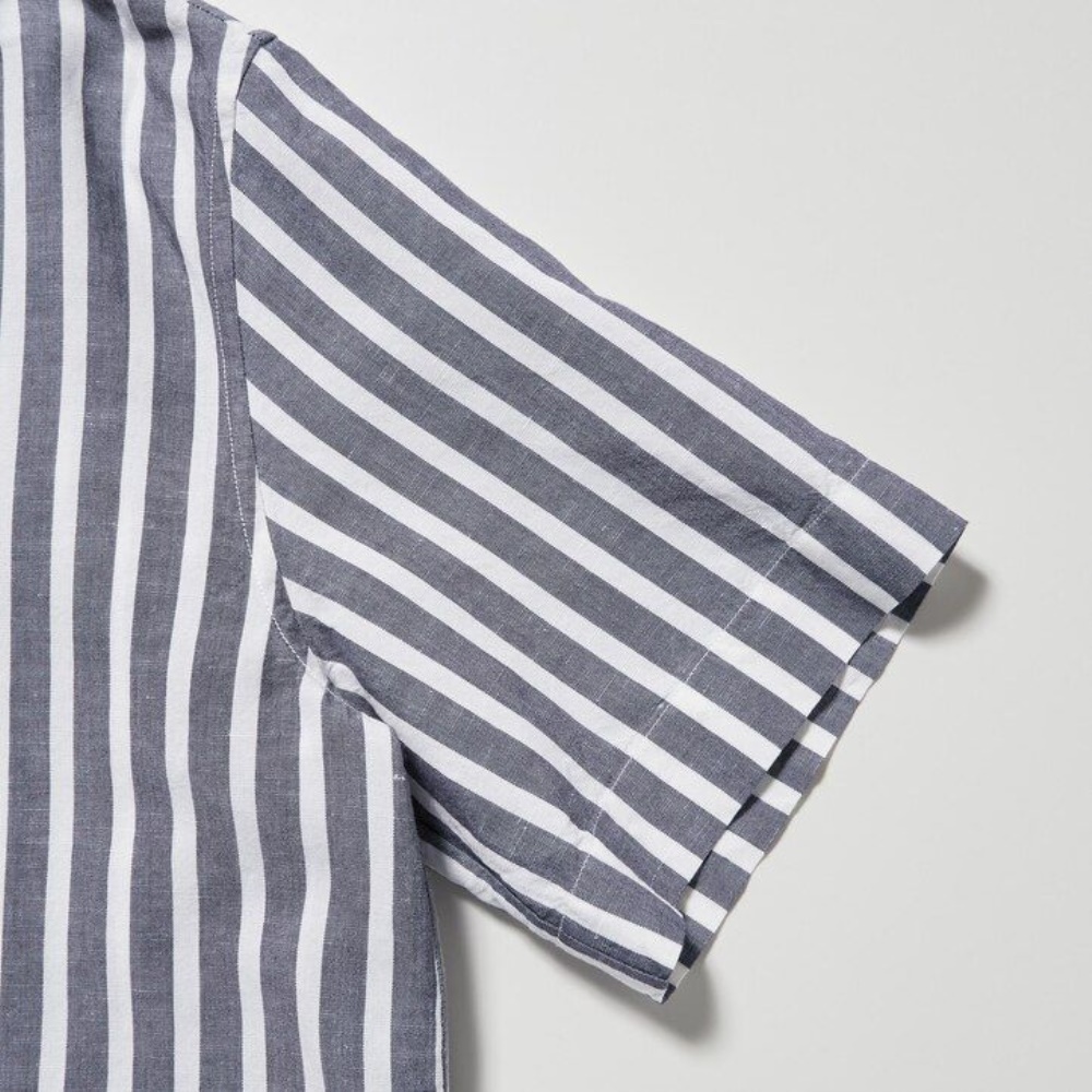 Chemisier Uniqlo Linen Blend Rayé Open Collar Corta Sleeved Femme Bleu Clair S6781349 – Image 4