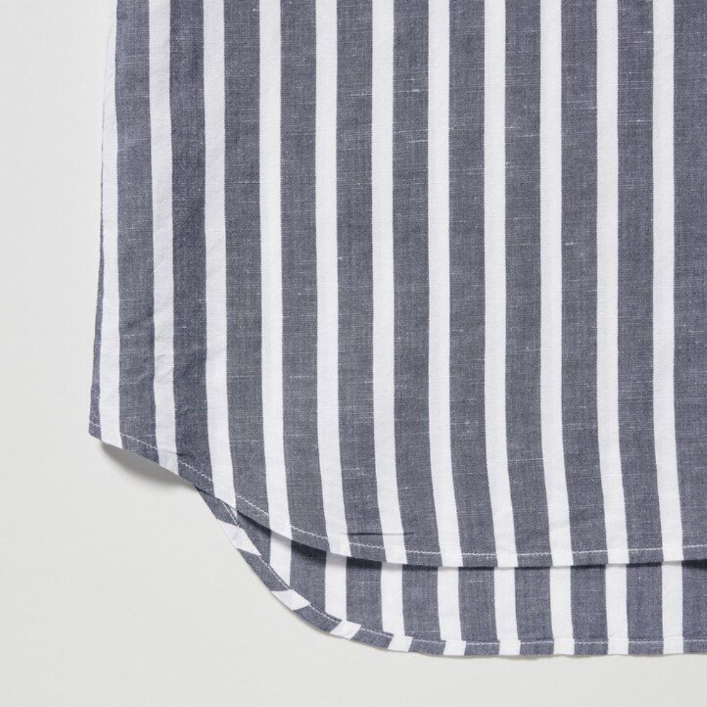 Chemisier Uniqlo Linen Blend Rayé Open Collar Corta Sleeved Femme Bleu Clair S6781349 – Image 5