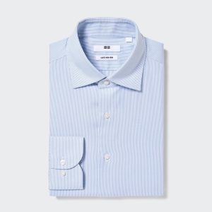 Chemises Uniqlo Super Non Iron Coupe Régulière Rayé Semi Cutaway Collar Homme Bleu T0863417