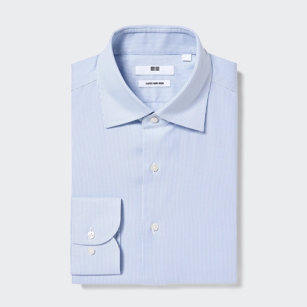 Chemises Uniqlo Super Non Iron Coupe Régulière Rayé Semi Cutaway Collar Homme Bleu T0863417