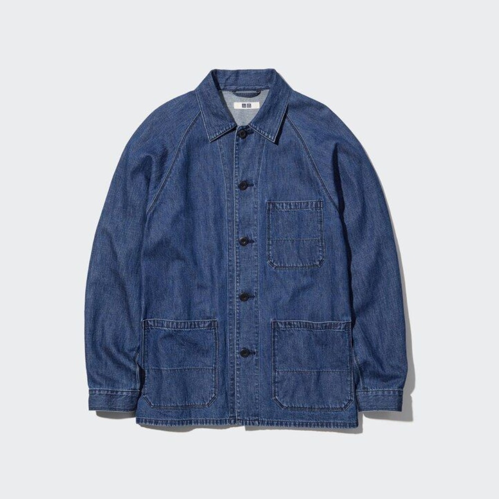 Surchemise Uniqlo Coton Linen Blend Utility Jacket Homme Bleu S1963072 – Image 2