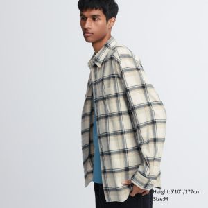 Chemises Uniqlo Flannel Coupe Régulière Checked Regular Collar Homme Beige H8301729