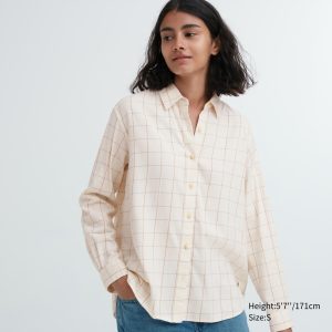 Chemisier Uniqlo Soft Brushed Checked Long Sleeved Femme Blanche N0196574