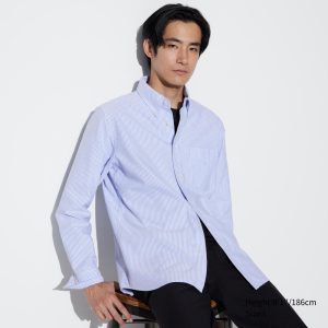 Chemises Uniqlo Coupe Ajustée Rayé Oxford Regular Collar Homme Bleu S8269734