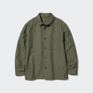 Surchemise Uniqlo Coton Linen Overshirt Homme Vert Olive I8091746