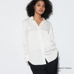 Chemisier Uniqlo Satin Long Sleeved Femme Blanche W2098574