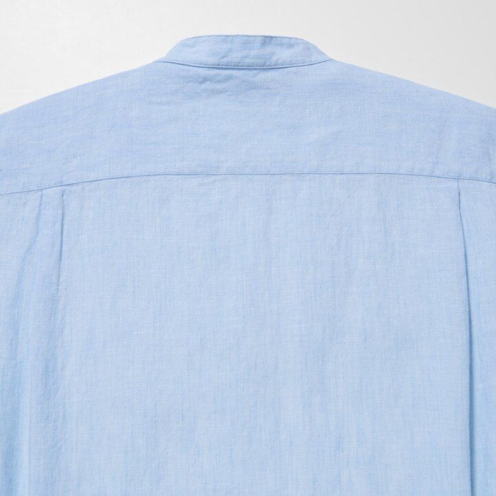 Chemises Uniqlo 100pct Premium Linen Regular FiT-Shirt Grandad Collar Homme Bleu P9384507 – Image 4