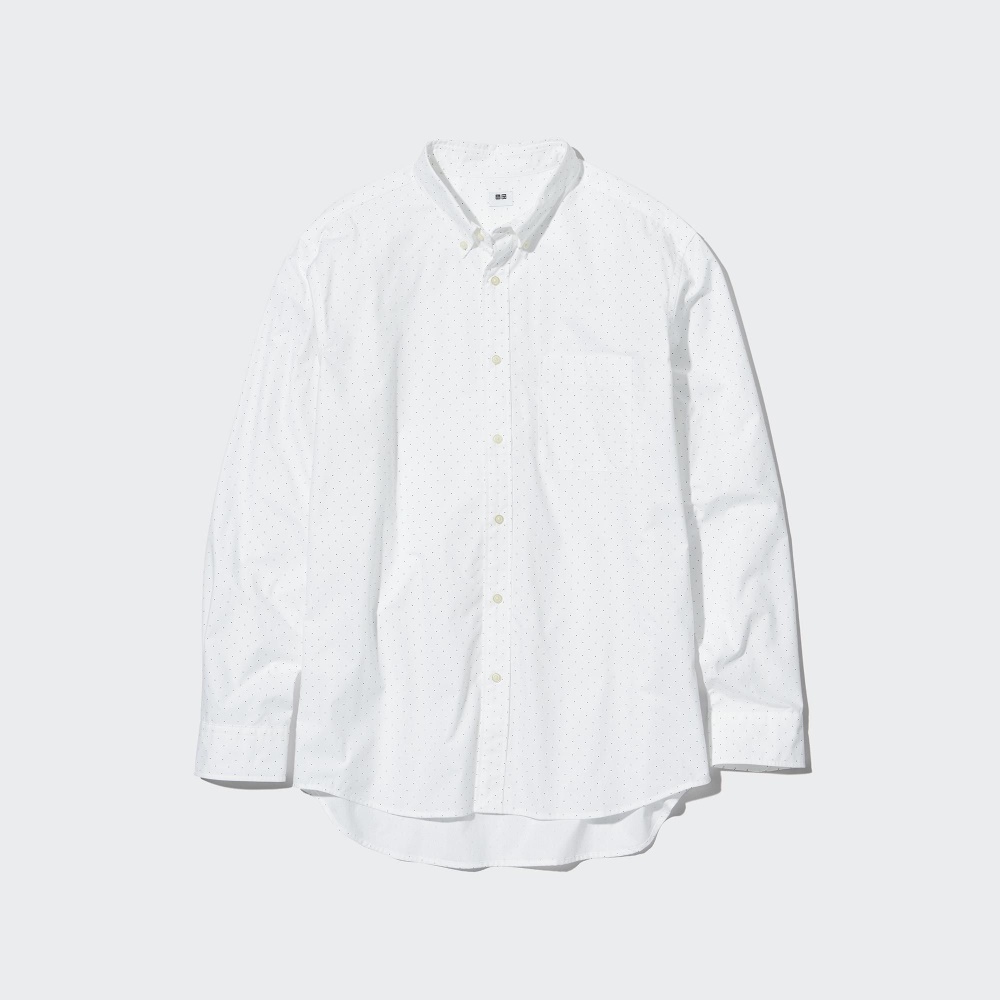 Chemises Uniqlo Extra Fine Coton Broadcloth Coupe Régulière Printed Regular Collar Homme Blanche S3269804