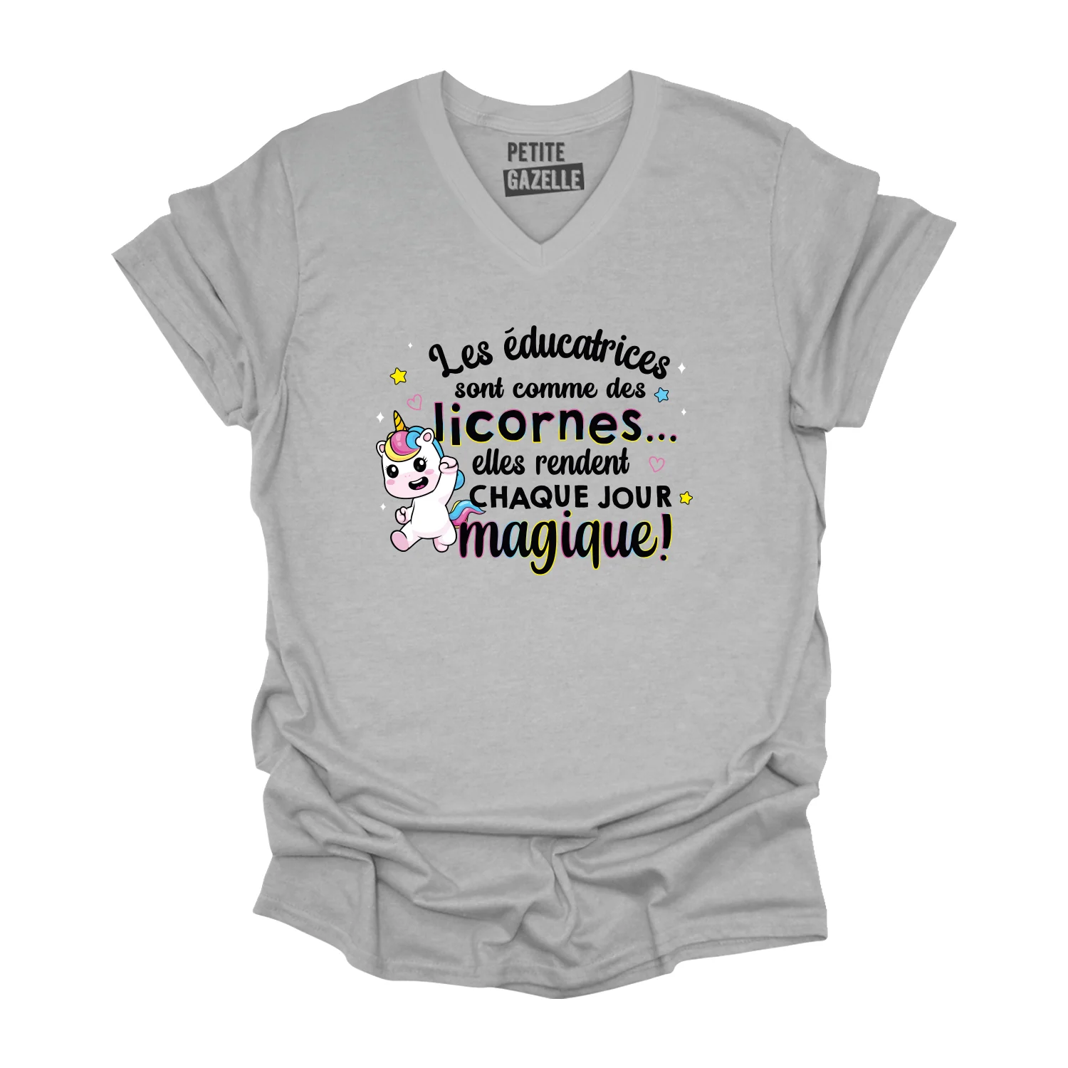 TSHIRT COL en V | Les éducatrices sont comme des licornes – Image 4