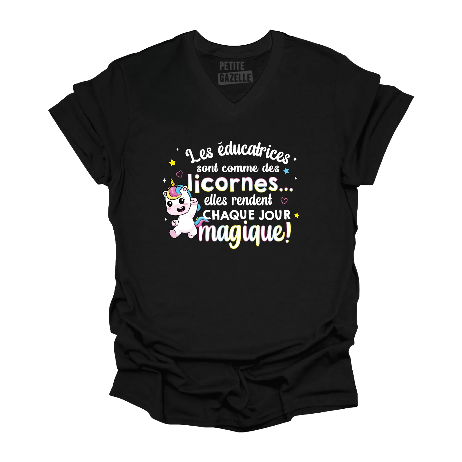 TSHIRT COL en V | Les éducatrices sont comme des licornes – Image 2