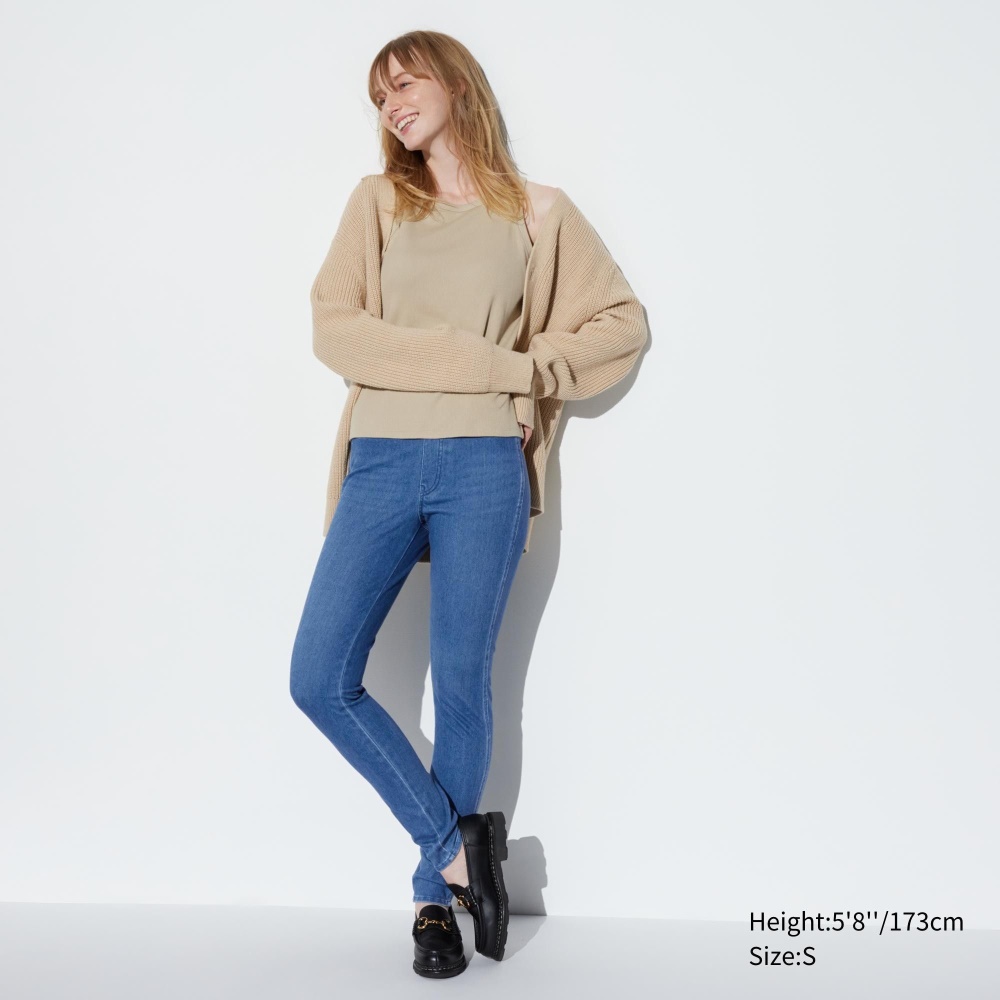 Leggings Uniqlo Ultra Stretch Denim Long Femme Bleu K8256074