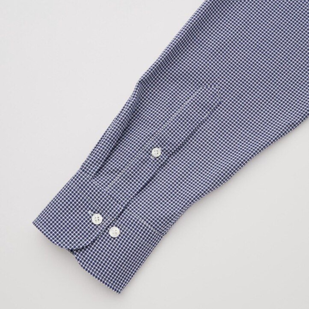 Chemises Uniqlo Easy Care Stretch Coupe Ajustée Checked Semi Cutaway Collar Homme Bleu Marine J7014368 – Image 3