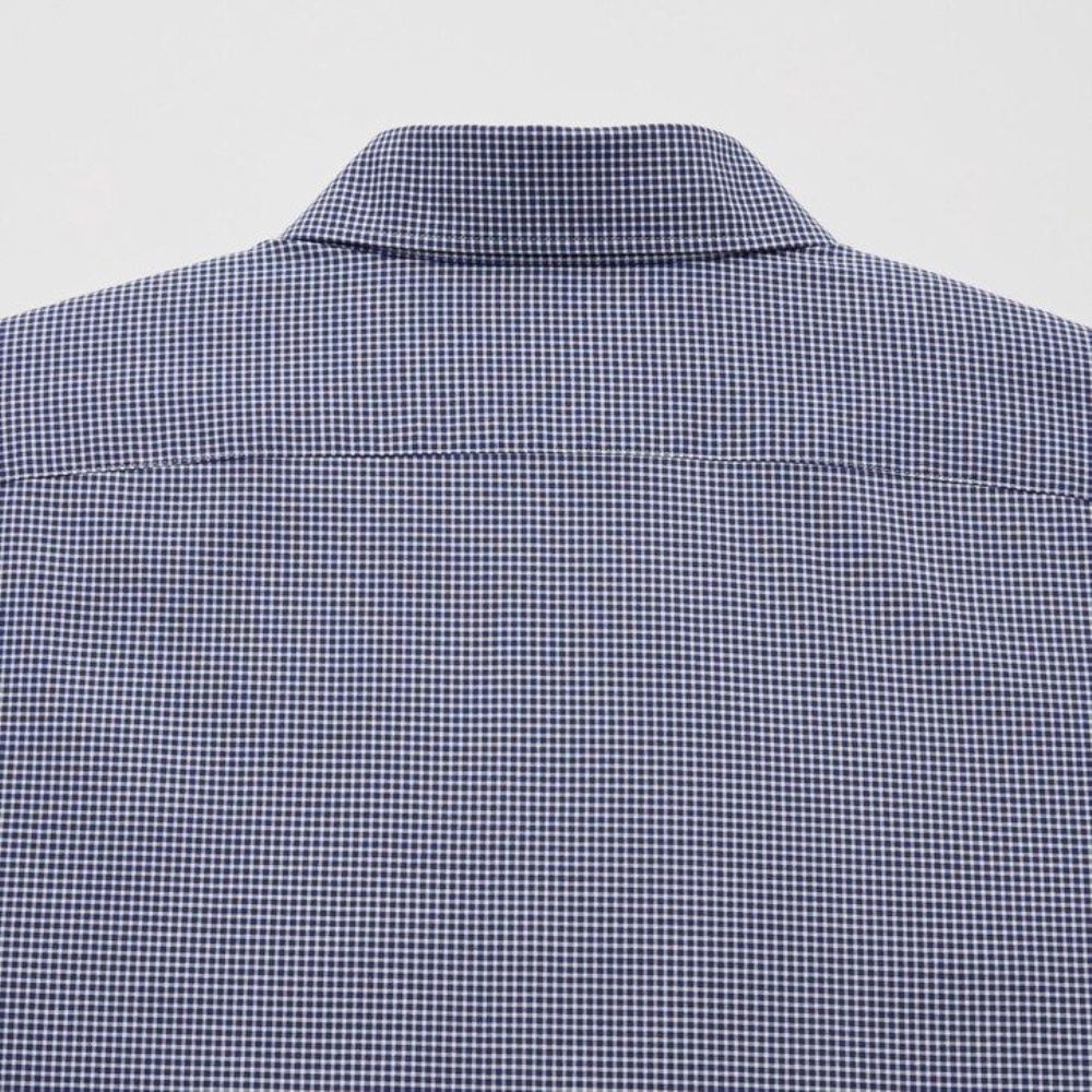 Chemises Uniqlo Easy Care Stretch Coupe Ajustée Checked Semi Cutaway Collar Homme Bleu Marine J7014368 – Image 4