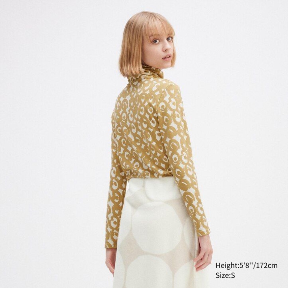 T Shirts Uniqlo Heattech Swirl Print Turtleneck Long Sleeved Thermal Femme Noir H4350628 – Image 3