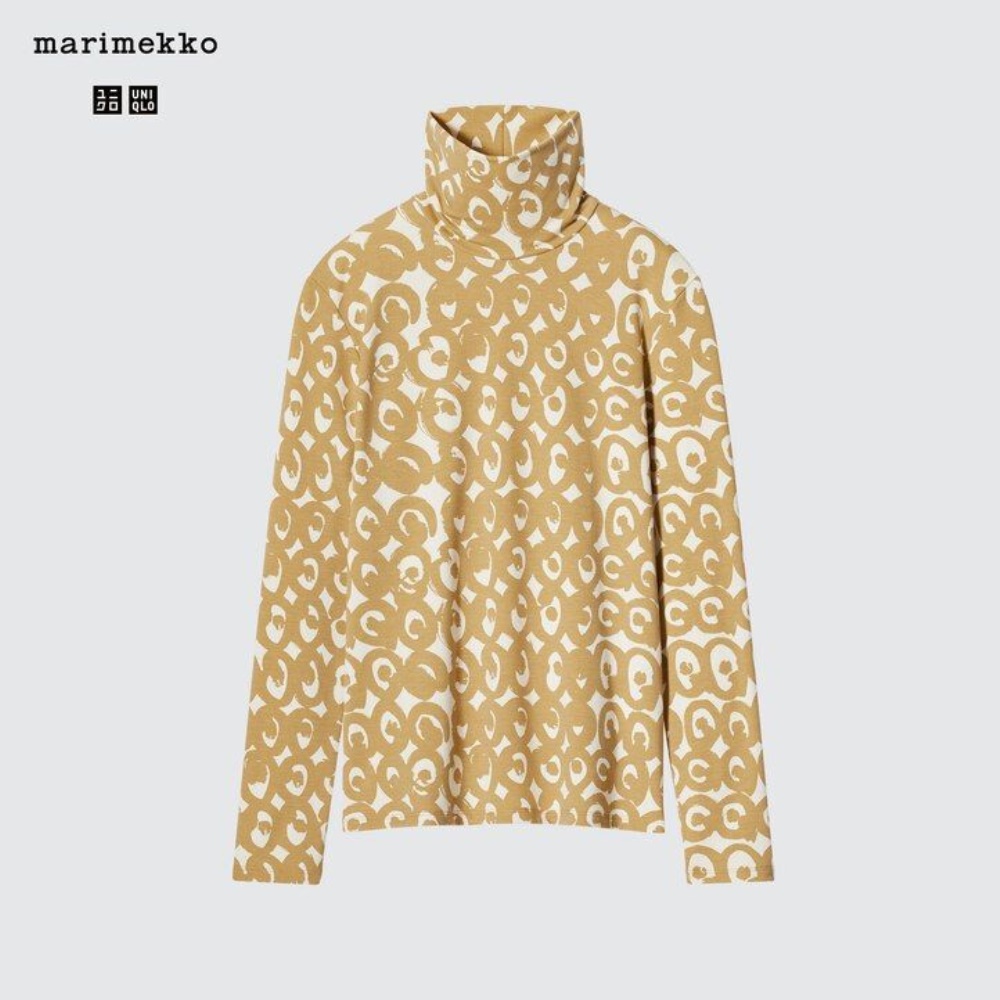 T Shirts Uniqlo Heattech Swirl Print Turtleneck Long Sleeved Thermal Femme Noir H4350628 – Image 5