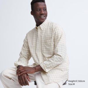 Chemises Uniqlo Extra Fine Coton Broadcloth Coupe Régulière Checked Button Down Collar Homme Blanche E1295837
