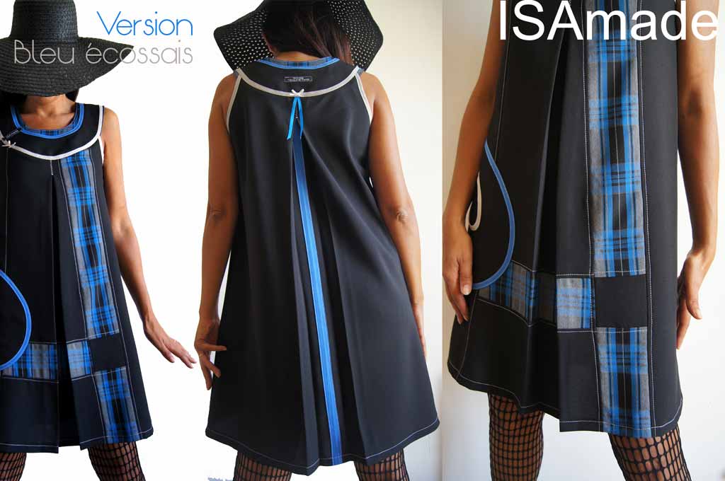Robe trapèze graphique carreaux écossais tartan bleu noire gris – Image 2