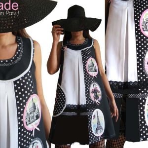 Robe Trapèze Paris Couture Noir Blanc cassé Pois