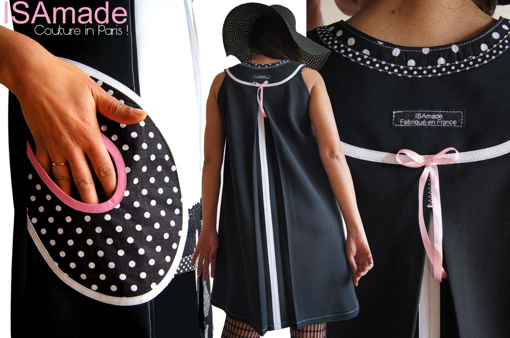 Robe Trapèze Paris Couture Noir Blanc cassé Pois – Image 2