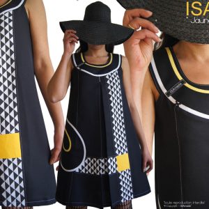 Robe Trapèze Graphique bicolore Triangles noir Blanc Jaune