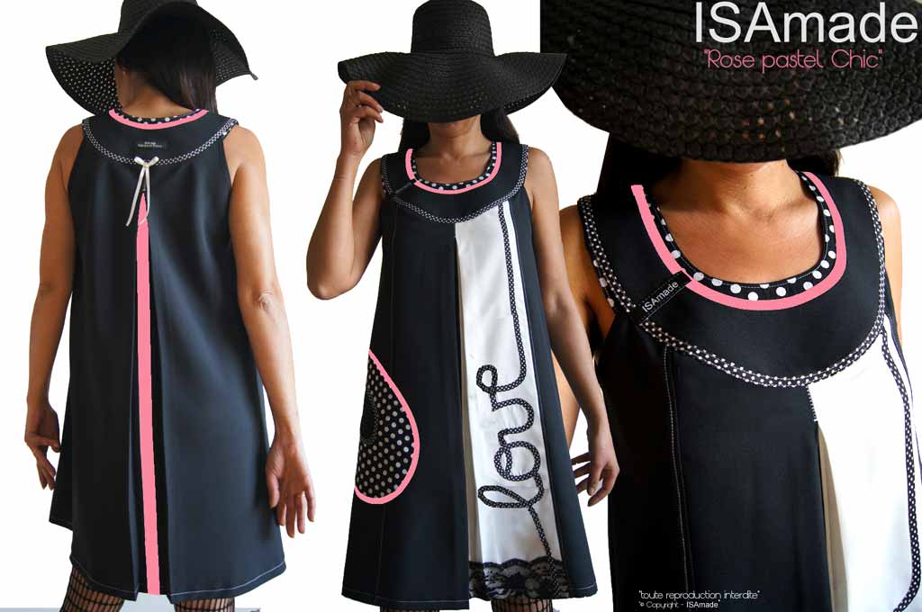 Robe rose pastel Noire écru Chic pois Taille 44/46