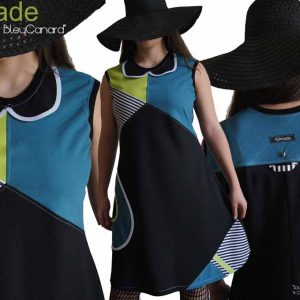 robe Sixties col Claudine noire bleu canard vert anis rayure taille 42/44