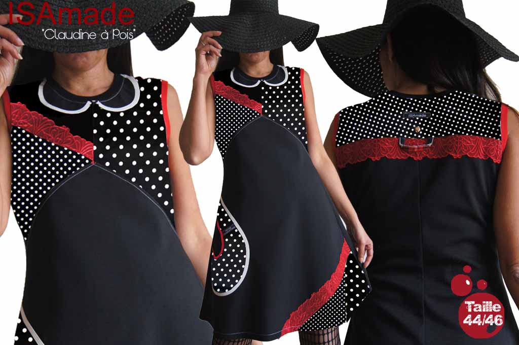 Robe noire rouge col Claudine pois originale taille 44/46 – Image 2
