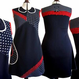 Robe noire rouge col Claudine pois originale taille 44/46