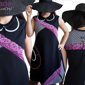 Robe Noire Mauve blanc dentelle chic pied de poule taille 42/44