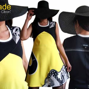 Robe jaune noire blanche Seventies Printemps 2017 créateur