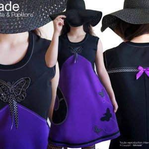 Robe noire violet pois papillons taille 42-44 originale