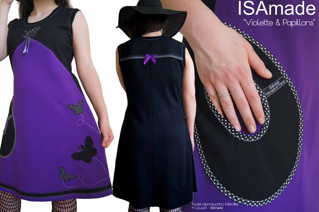 Robe noire violet pois papillons taille 42-44 originale – Image 2