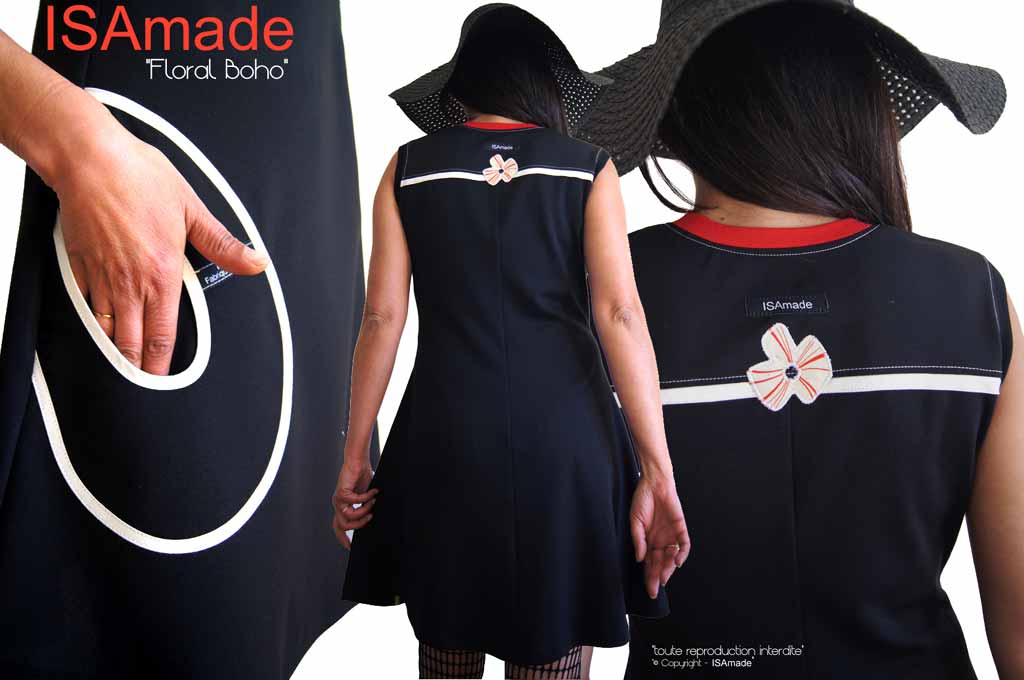 Robe Noire Fleurie rouge écru vert anis Créateur Printemps taille 42-44 – Image 2
