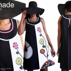 Robe pastel trapèze fleurie fantaisie noire écru T46/48