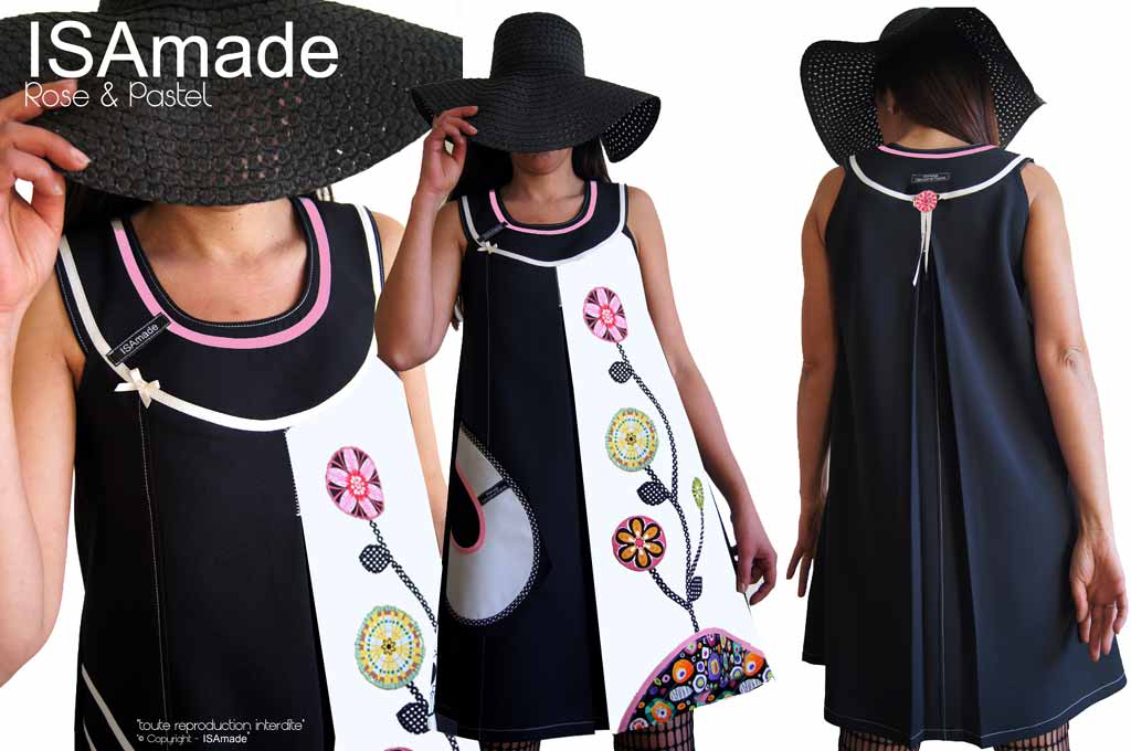 Robe pastel trapèze fleurie fantaisie noire écru T46/48