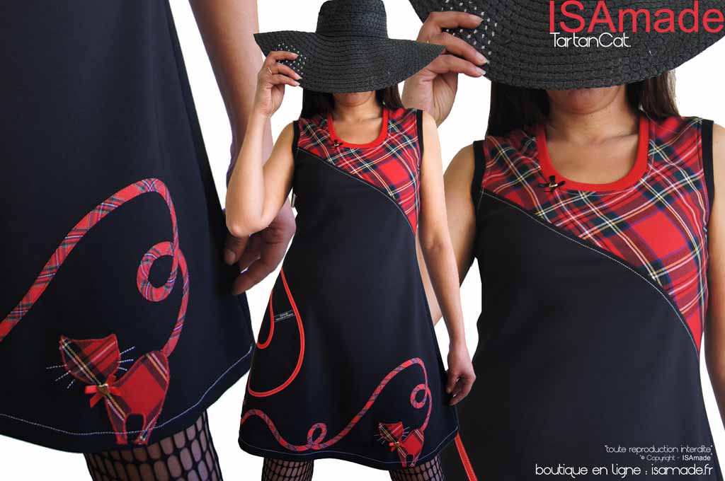 Robe Chat noire Rouge carreaux écossais tartan créateur