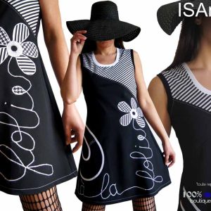 Robe noire blanche rayure Fleurie originale créateur