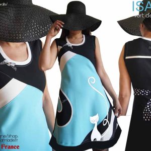 Robe noir blanc bleu turquoise pastel rayure chic