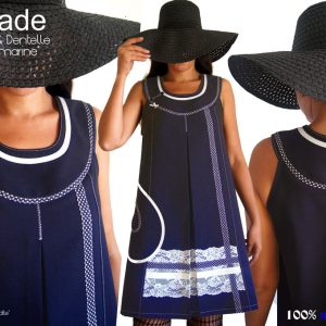 Robe dentelle trapèze bicolore bleu marine écru T48