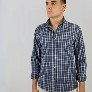 Chemise Jérôme – Carreaux Bleu et Rayures Marron Patadegayo