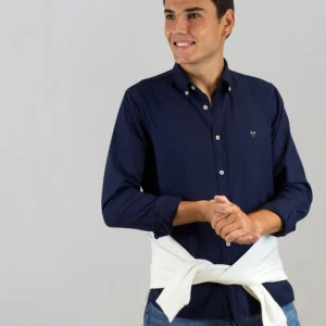 Chemise Léonardo – Bleu Marine Unie avec Logo Coq Patadegayo