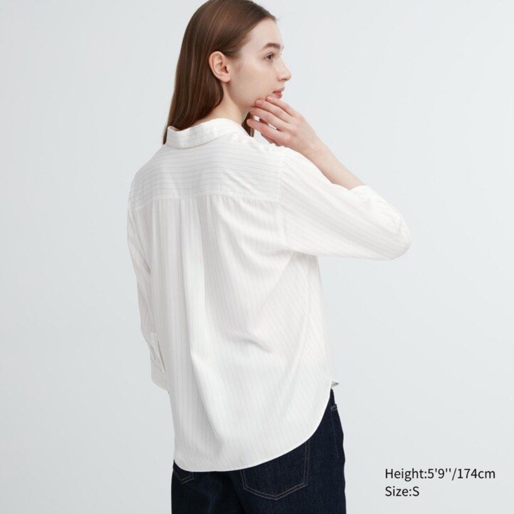 Chemisier Uniqlo Rayon Rayé Skipper Collar 34 Sleeved Femme Bleu Marine A4805196 – Image 3