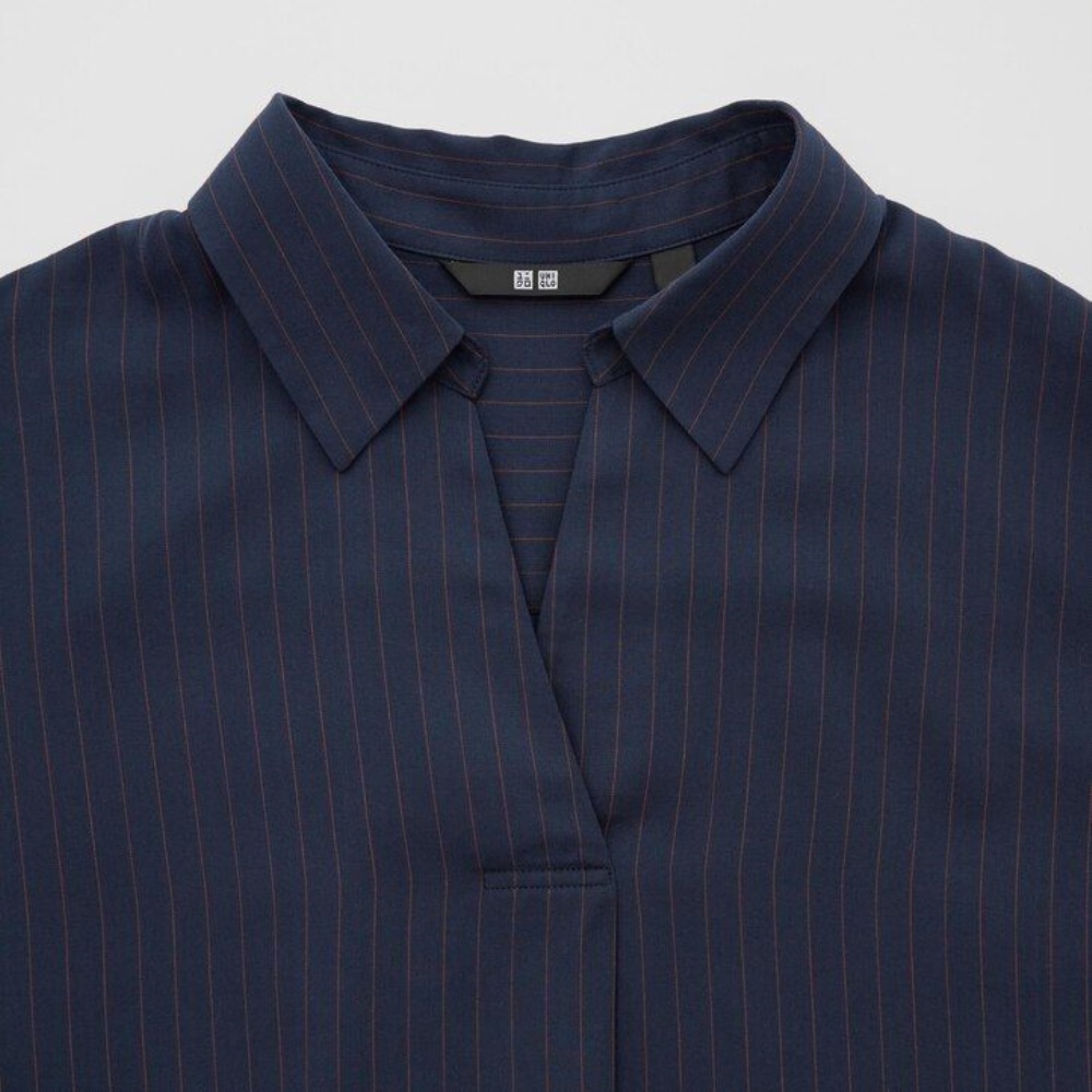 Chemisier Uniqlo Rayon Rayé Skipper Collar 34 Sleeved Femme Bleu Marine A4805196 – Image 5