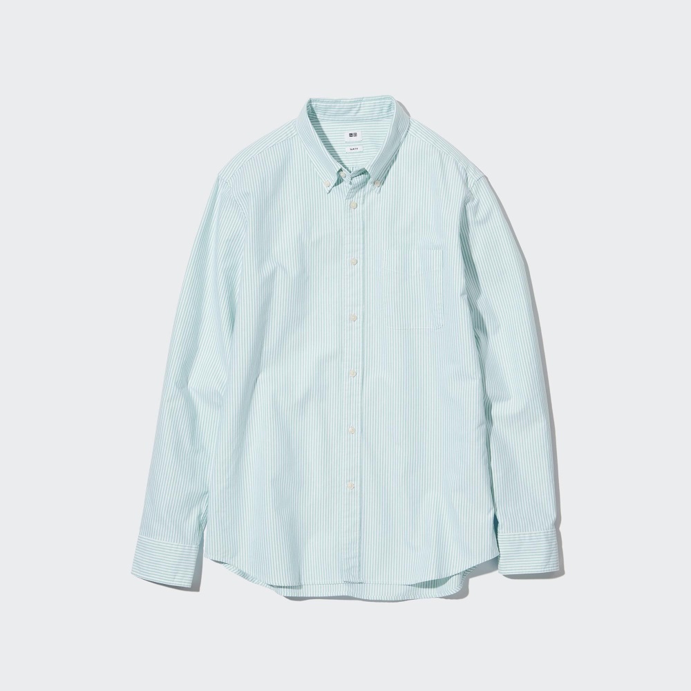 Chemises Uniqlo Coupe Ajustée Rayé Oxford Homme Vert M4158630