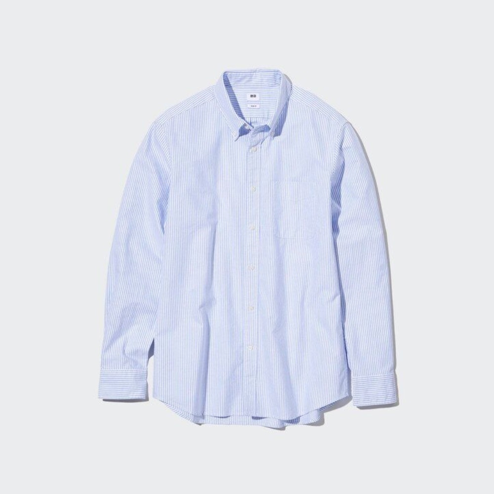 Chemises Uniqlo Coupe Ajustée Rayé Oxford Homme Vert M4158630 – Image 2