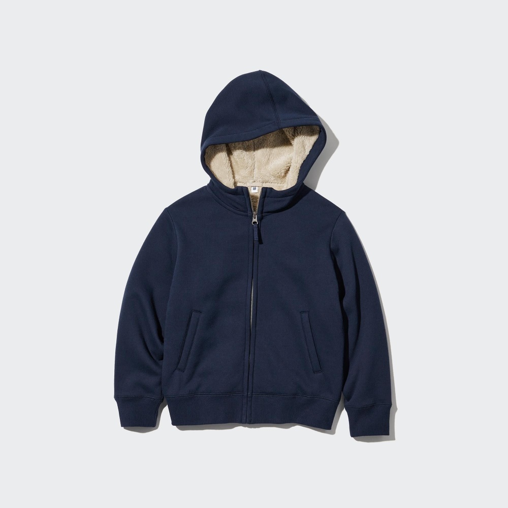 Vestes Uniqlo Pile Doublée Sweat Zipped Hoodie Enfant Bleu Marine Y4267159