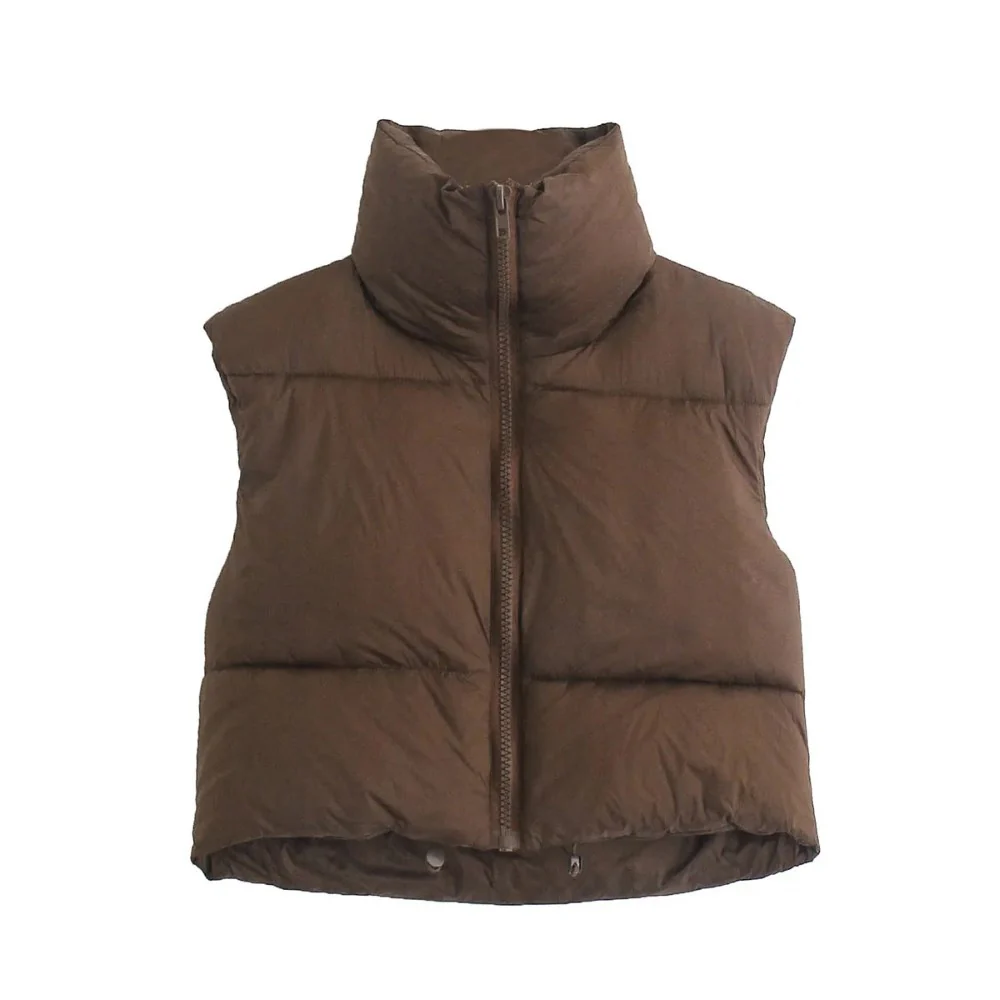Gilet Marron Matelassé Coupe Courte – Image 5