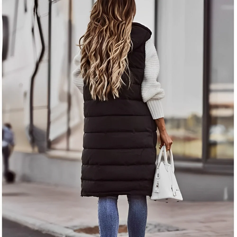 Veste Noire Longue Matelassée – Image 4