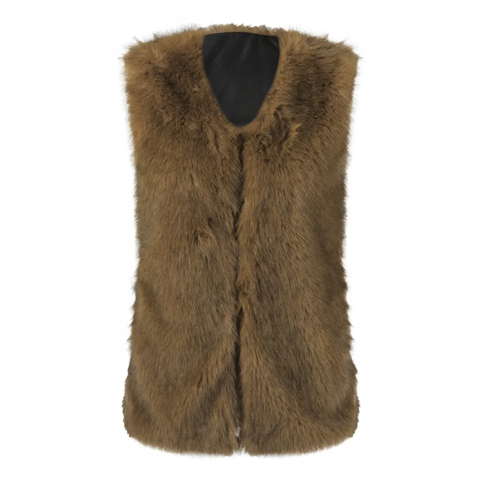 Gilet Sans Manches Fausse Fourrure Marron Femme – Image 3