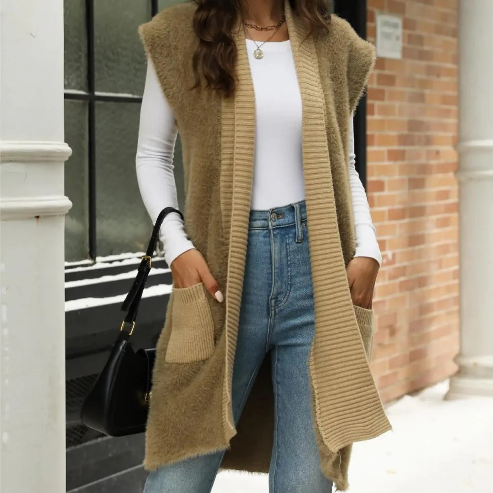 Gilet Sans Manches Fourrure Kaki – Image 6